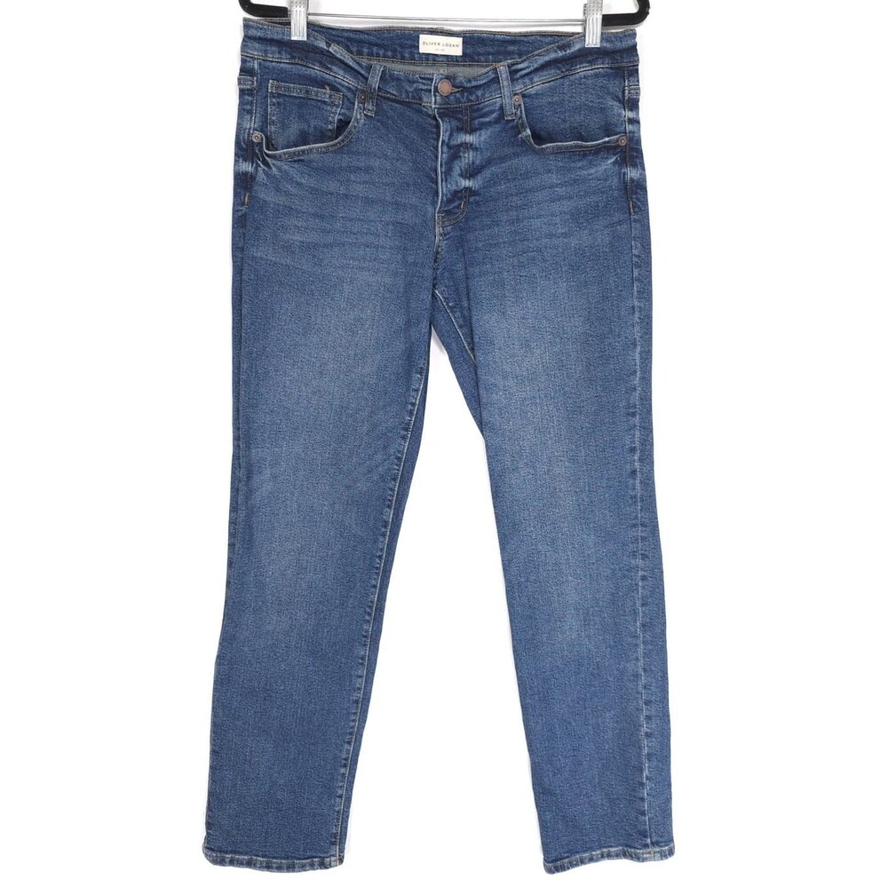 OLIVER LOGAN Women's Jeans 30 Straight Leg Mid Rise Stretch Cotton Button Fly